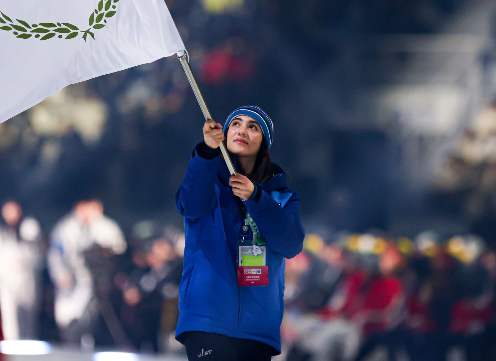 Σημαιοφόρος η Άντρεα Λοϊζίδου στην τελετή έναρξης που πραγματοποιήθηκε στη Νότιο Κορέα